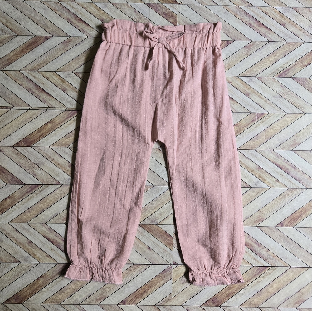Baby Girl Ruffle High Waist Jogger Cotton Linen Pants Lightweight Bottoms 9-12M